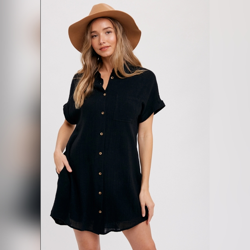 Black Button Down Shirt shift Dress
